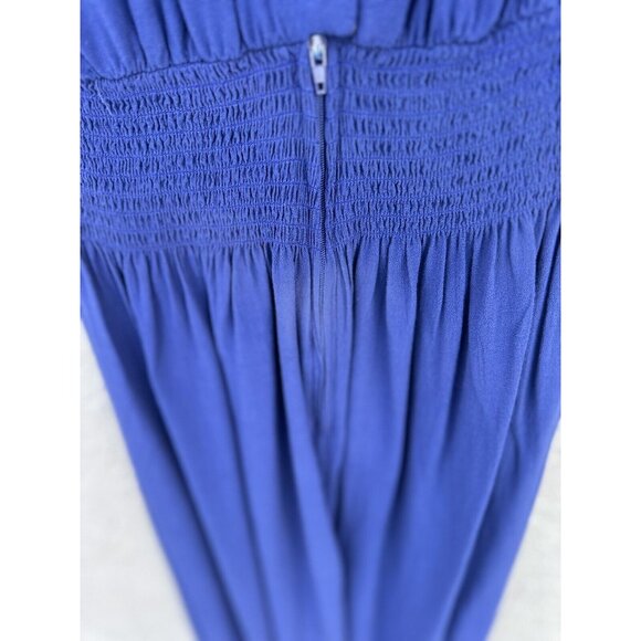 VTG Karin Stevens Blue Yoke Collar Dress  Size 8 Nautical Button Midi Pleated - Picture 9 of 10